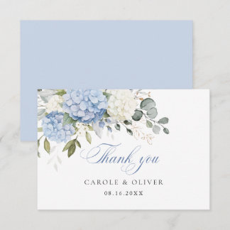 Floral Blue White Hydrangea Greenery Wedding Thank You Card