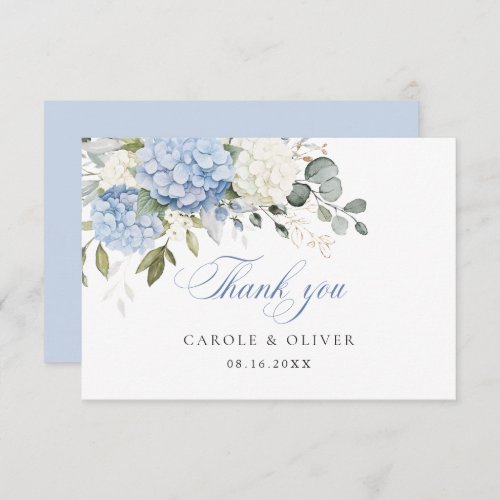 Floral Blue White Hydrangea Greenery Wedding Thank You Card