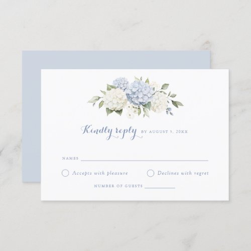 Floral Blue White Hydrangea Wedding RSVP Invitation