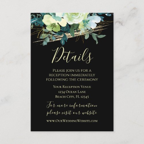 Floral Blue White Ivory Gold Black Elegant Wedding Enclosure Card