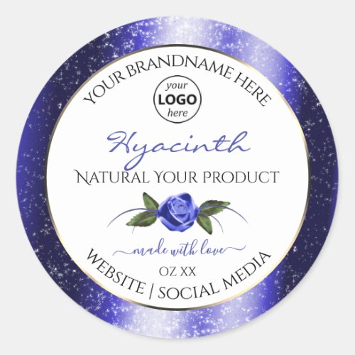 Floral Blue White Product Label Glitter Stars Logo