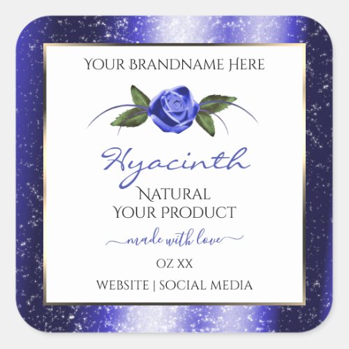 Floral Blue White Product Labels Glittered Stars