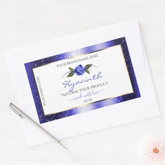 Floral Blue White Product Labels Glittered Stars (Envelope)