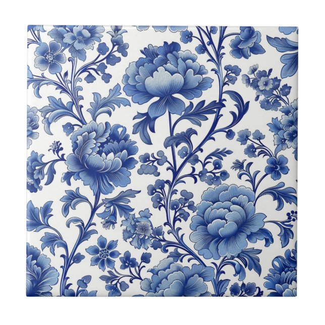 Floral Blue & White Tile Timeless Home Decor Gift (Front)