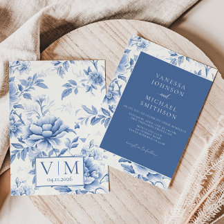 Floral Blue White Toile De Jouy Invitation