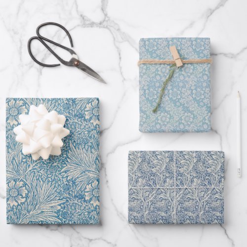 Floral Blue White Vintage Morris Flowers Pattern  Wrapping Paper Sheets