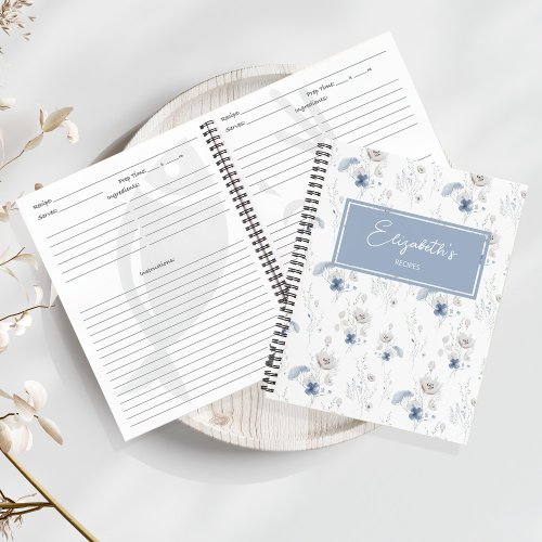 Floral Blue Wildflower Personalized Recipe Notebook