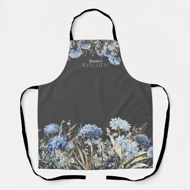 Floral Blue Wildflowers Personalized Apron (Front)