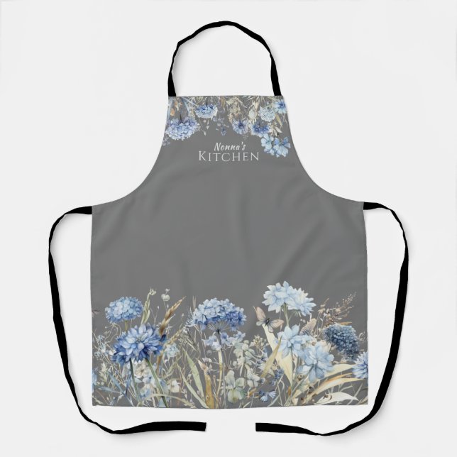 Floral Blue Wildflowers Personalized Apron (Front)