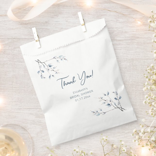 Floral Blue Winter Botanical Bridal Shower Favor Bag (Clipped)