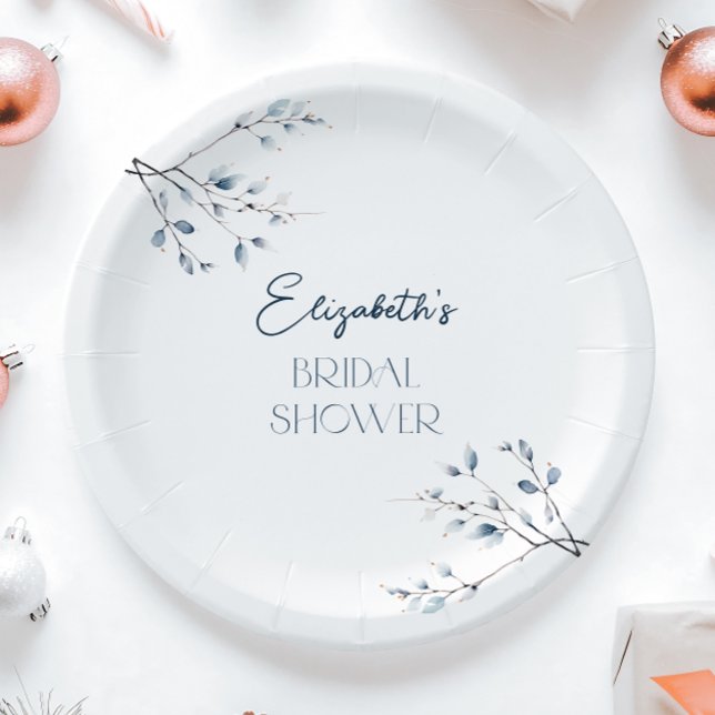Floral Blue Winter Botanical Bridal Shower Paper Plates (Creator Uploaded)