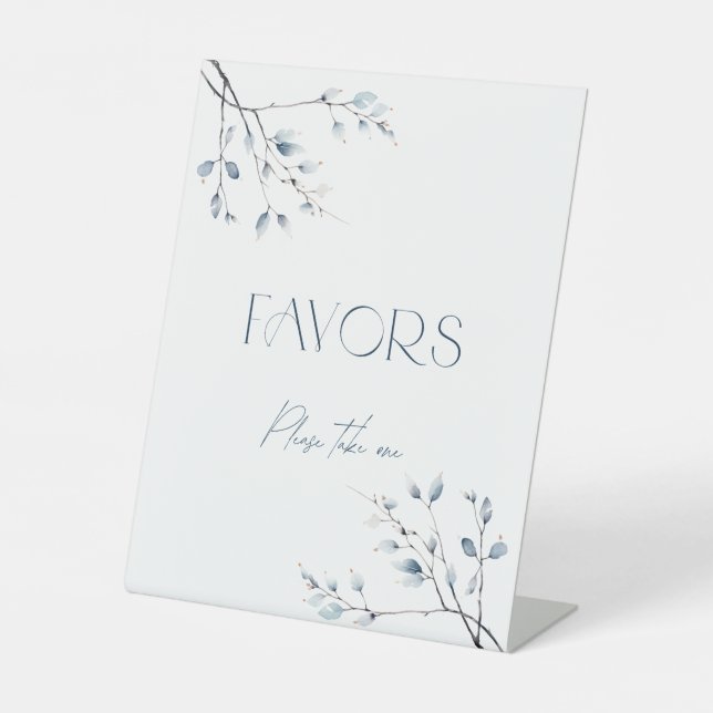Floral Blue Winter Botanical Favors Pedestal Sign (Front)