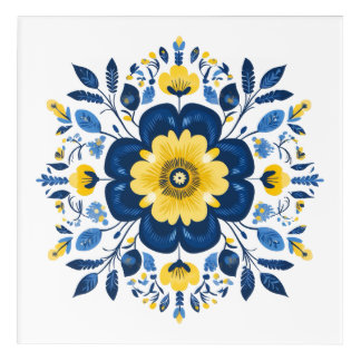 Floral Blue & Yellow  Acrylic Print
