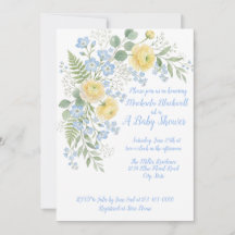 Floral Blue Yellow Baby Shower Invitation