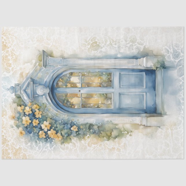 Floral Blue & Yellow Decoupage Tissue Paper (Front)