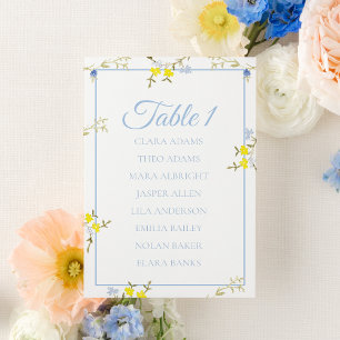 Floral Blue & Yellow Wedding Seating Chart Card