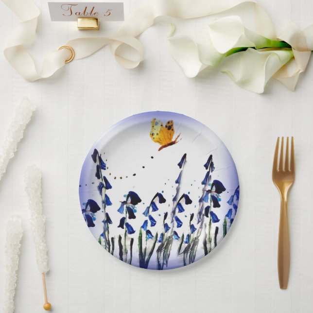 Floral Bluebells Butterfly Paper Plates (Wedding)