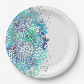 Floral Blues Watercolor Paper Plates