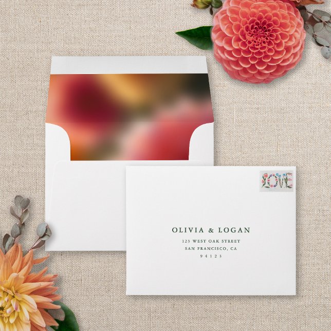 Floral Blur Modern Summer Autumn Wedding A2 REPLY Envelope (First class postage required and not included.)