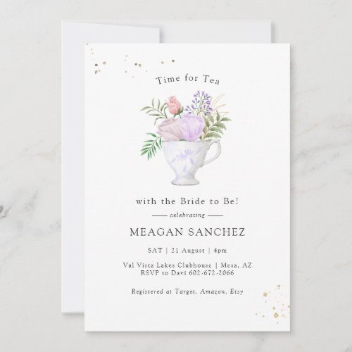 Floral Blush and Gold Bridal Shower Tea Party Invitation