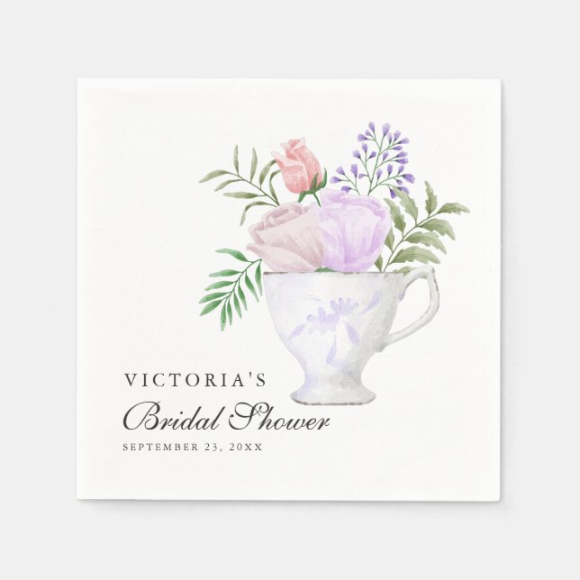 Floral Blush and Gold Bridal Shower Tea Party Napkins (Front)