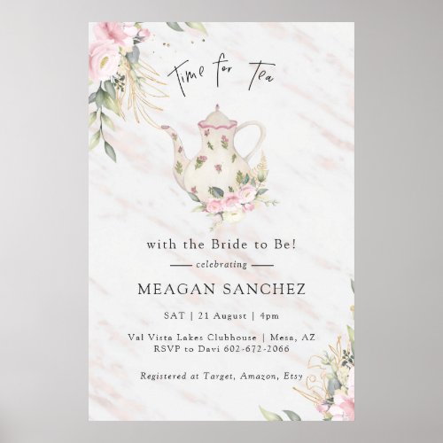 Floral Blush and Gold Bridal Shower Tea Party Poster