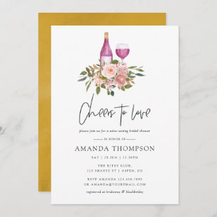 Floral Blush and Gold Bridal Shower Wine Tasting Invitation