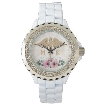 Floral Blush And Gold Doctor Monogram Watch by cutecustomgifts at Zazzle