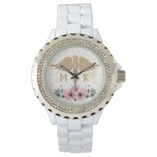 Floral Blush and Gold Doctor Monogram Watch