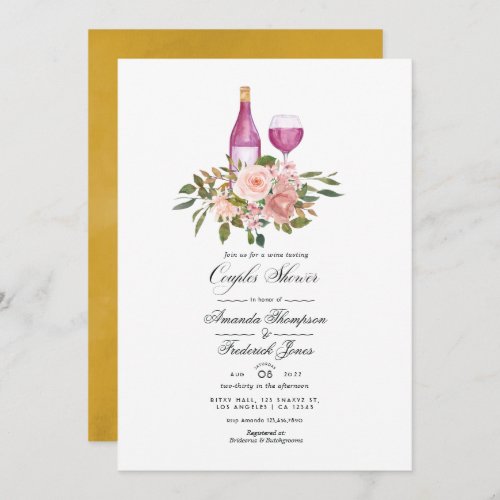 Floral Blush and Gold Wine Tasting Couples Shower Invitation