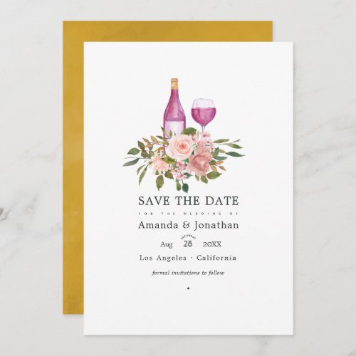 Floral Blush and Gold Wine Tasting Wedding Save The Date