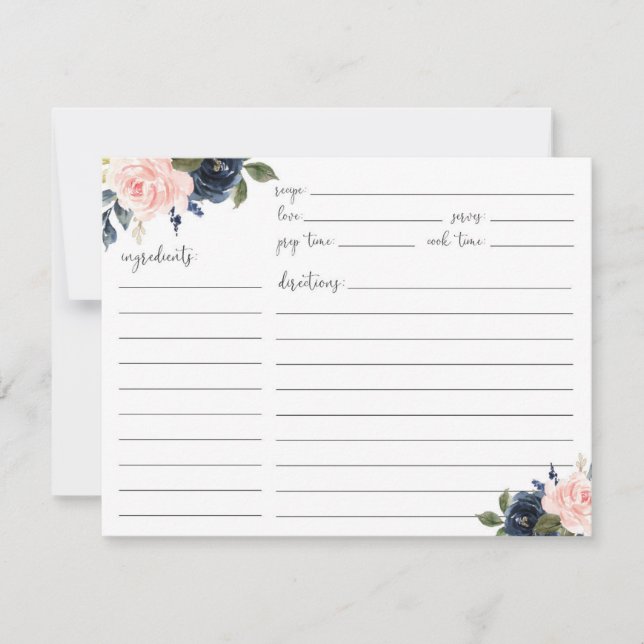 Floral Blush and Navy Recipe Card (Front)