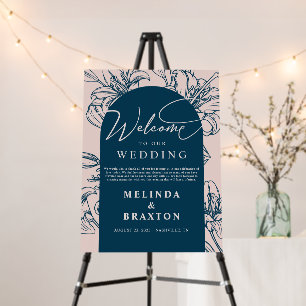 Floral Blush and Navy Wedding Welcome Sign