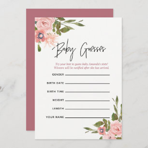 Floral Blush and Rose Gold Baby Predictions Game Invitation