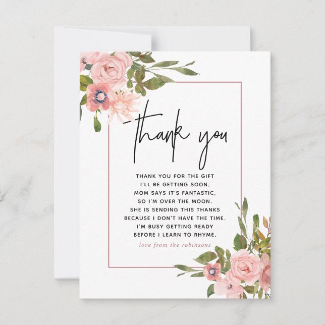 Floral Blush and Rose Gold Baby Shower Thank You (Front)