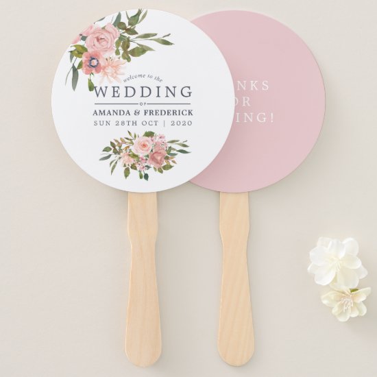 Floral Blush and Rose Gold Wedding Favor Hand Fan
