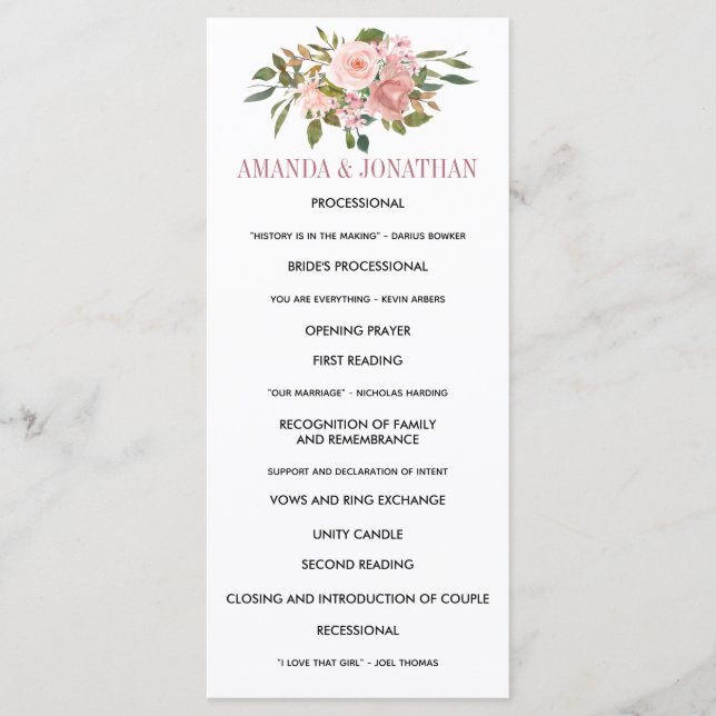 Floral Blush and Rose Gold Wedding Program (Front)