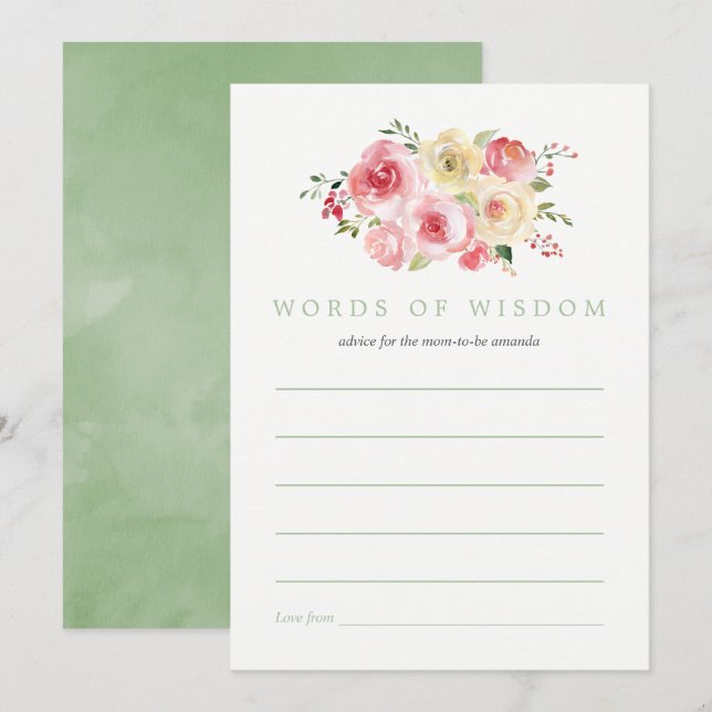 Floral Blush and Sage Baby Shower Advice for Mom Invitation (Front/Back)