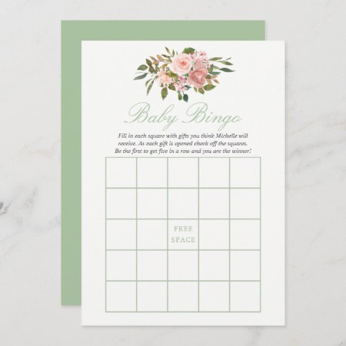 Floral Blush and Sage Baby Shower Baby Bingo Invitation