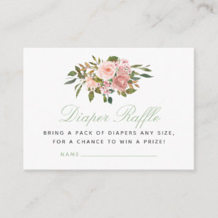 Floral Blush and Sage Baby Shower Diaper Raffle Enclosure Card