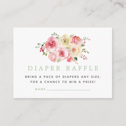 Floral Blush and Sage Baby Shower Diaper Raffle Enclosure Card