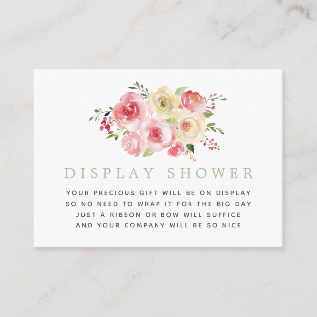 Floral Blush and Sage Baby Shower Display Shower Enclosure Card (Front)