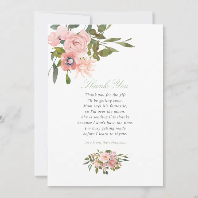 Floral Blush and Sage Baby Shower Thank You | Zazzle