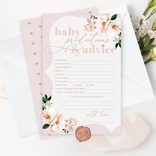 Floral blush baby girl predictions and advice card