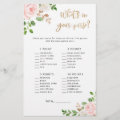 Floral blush baby shower what's in your purse game | Zazzle