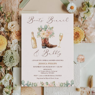 Floral Blush Boots Brunch Bubbly Bridal Shower Invitation