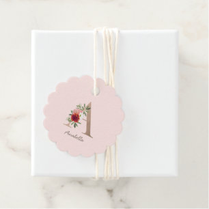Floral blush bouquet personalized letter " A" Favor Tags