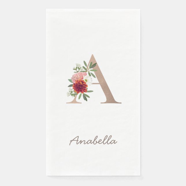 Floral blush bouquet personalized letter " A" Paper Guest Towels (Front)