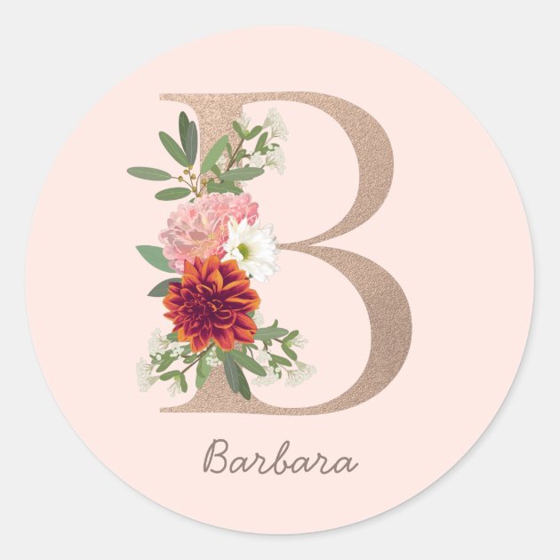 Floral Blush Bouquet Personalized Letter " B " Classic Round Sticker ...