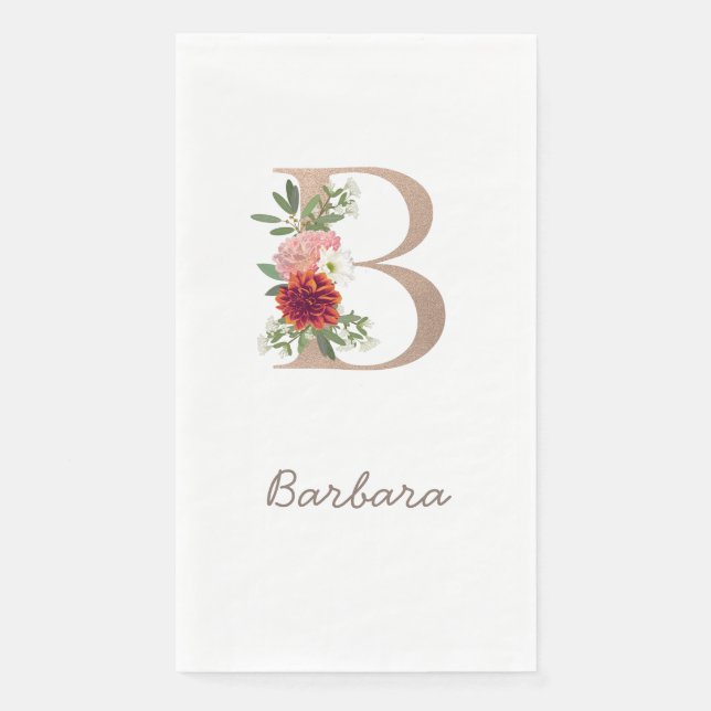 Floral blush bouquet personalized letter " B " Paper Guest Towels (Front)